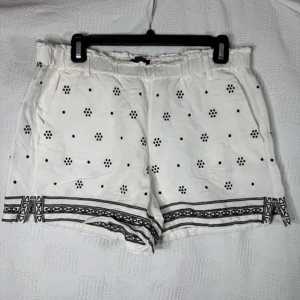 Loft Women's Shorts Size Small Black /‎ White Linen Blend Tie Waist